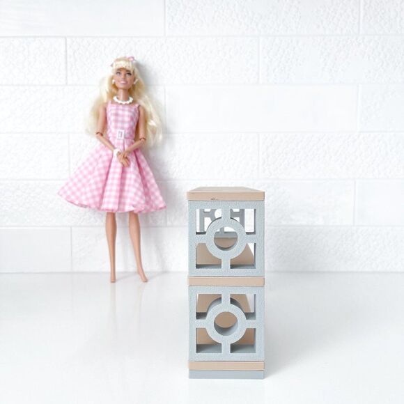 Miniature Mid-Century Modern Breeze Blocks Bookshelf Sm Circle 1:6 Scale Barbie - Picture 3 of 3
